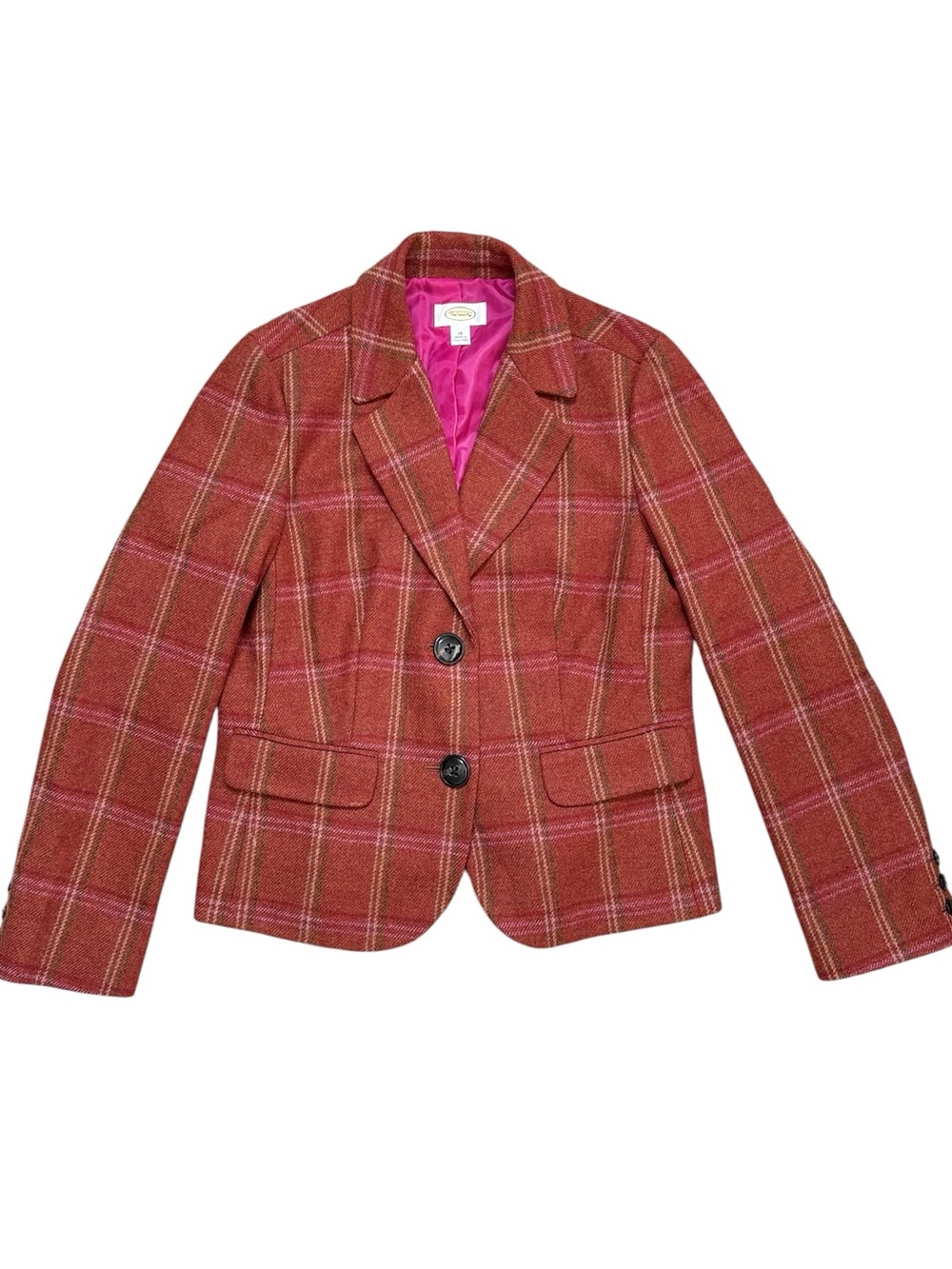 Vintage Talbots Blazer Suit Jacket 100% Wool Plaid Rust & Pink 12